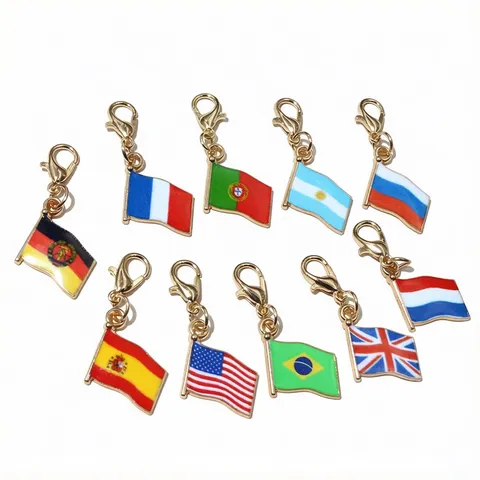 Zinc Alloy Enamel National Flag Pendant With Lobster Clasp Keychain DIY Key Ring Bag Charm Jewelry Accessories