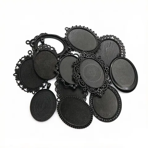 Vintage Black Oval Pendant Base Tray Zinc Alloy Cameo Cabochon Setting Blank Bezel Tray DIY Jewelry Making Accessories