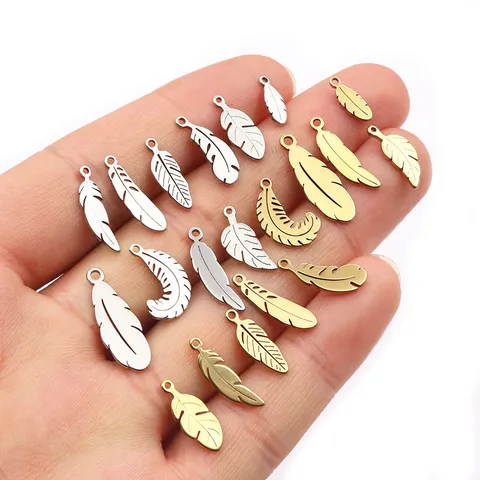 Stainless Steel Feather And Leaf Pendant DIY Jewelry Accessories Gold And Silver Plated Charm For Necklace Keychain Making
