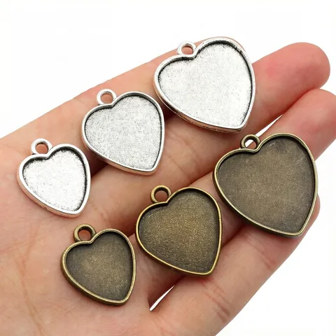 Vintage Alloy Heart Bezel Pendant Blank Tray Antique Silver Bronze DIY Jewelry Making Findings Accessories