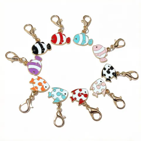 Zinc Alloy Drip Oil Little Fish Pendant Charm With Lobster Clasp DIY Jewelry Making Accessories