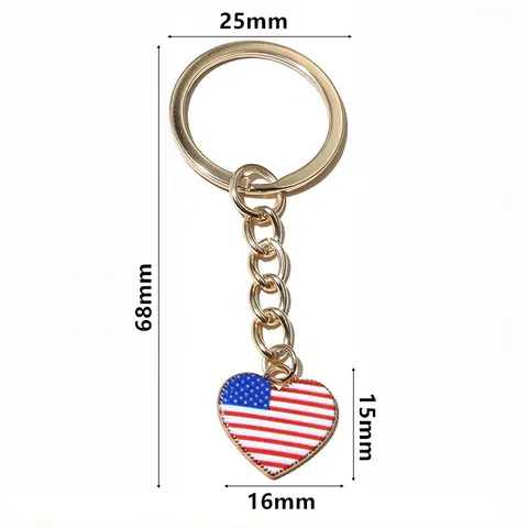 Alloy Heart National Flag Enamel Pendant Metal Key Ring Vintage Keychain DIY Jewelry Accessories For Bag Gift