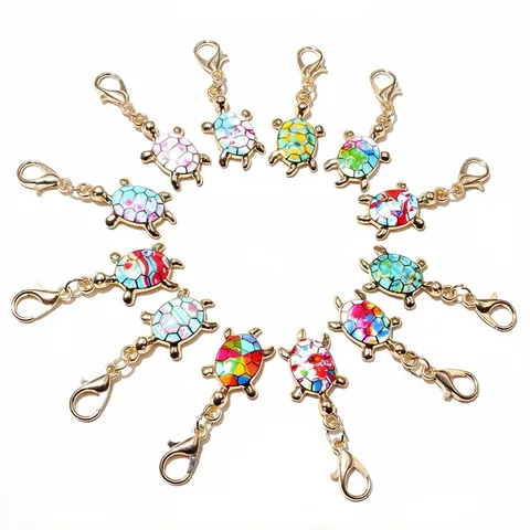 Zinc Alloy Oil Drip Turtle Pendant With Lobster Clasp Cute Animal Charm DIY Jewelry Accessories Craft Making