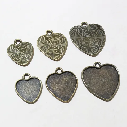 Vintage Alloy Heart Bezel Pendant Blank Tray Antique Silver Bronze DIY Jewelry Making Findings Accessories