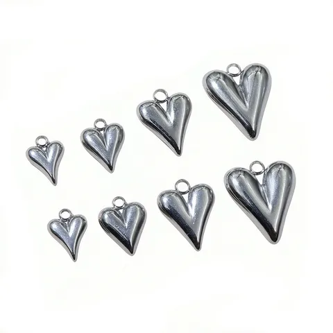Stainless Steel 3D Heart Pendant Charm Gold Silver Plated Heart Charms For Necklace Keychain DIY Jewelry Making