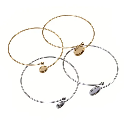Stainless Steel Cuff Bracelet Blank Adjustable Open Bangle Base Tray DIY Jewelry Making Findings Accessories