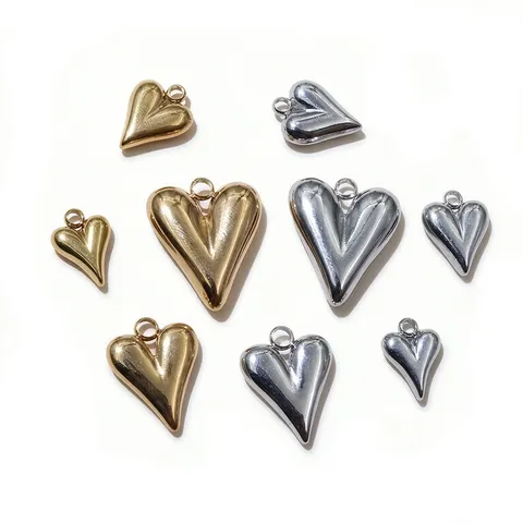 Stainless Steel 3D Heart Pendant Charm Gold Silver Plated Heart Charms For Necklace Keychain DIY Jewelry Making