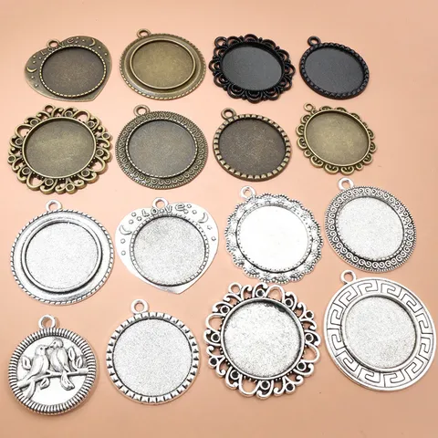 French Vintage Zinc Alloy Pendant Tray Round Oval Filigree Cabochon Base DIY Jewelry Making Findings Accessories