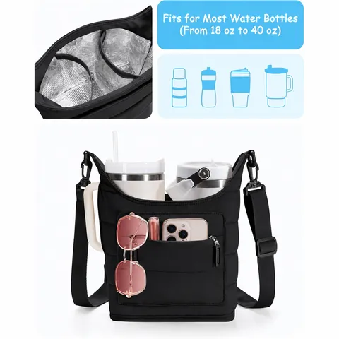 Large Capacity Double Cup Water Bottle Holder Bag Crossbody Water Kettle Sling Bag With Phone Pocket Outdoor Hiking Bag