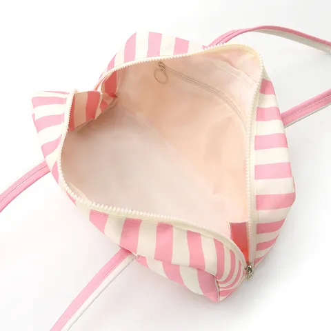 Women Fashion Casual Striped Shoulder Bag Large Capacity Portable Travel Tote Bag Zipper Closure Handbag