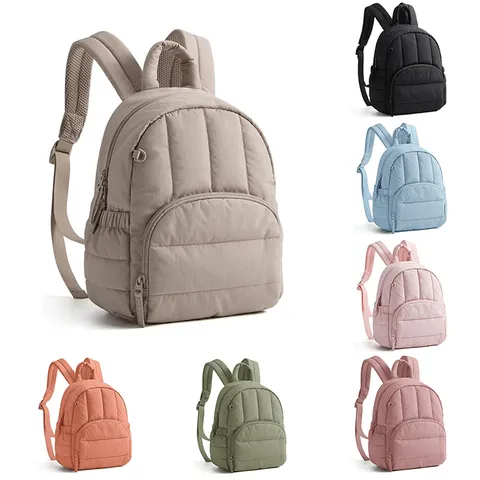 Women Fashion Quilted Backpack Lightweight Nylon Casual Travel Daypack Minimalist Commuter School Bookbag Bag