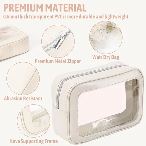 Waterproof PU Leather Transparent Cosmetic Bag Large Capacity Travel Portable Wash Bag Makeup Organizer Storage Pouch