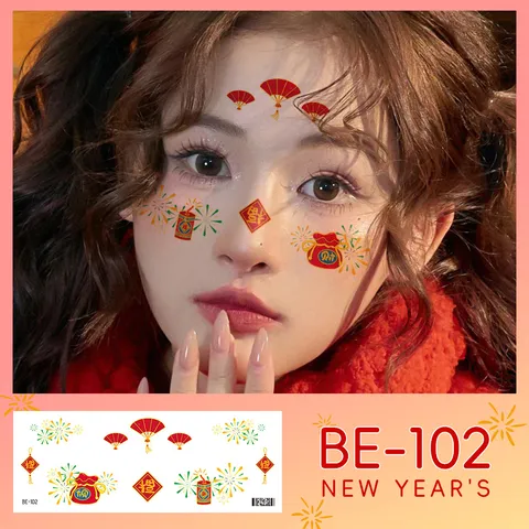 New Year Face Stickers Temporary Tattoo Waterproof Red Festive Party Body Art Decals For Kids And Adults Holiday Decoration