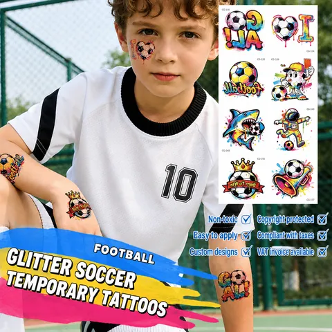Kids Waterproof Temporary Tattoo Stickers Football Graffiti Glitter Face Art Party Decals Sports Fan Supplies