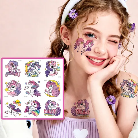 Kids Glitter Unicorn Temporary Tattoo Stickers Waterproof Cute Cartoon Animal Flash Tattoos For Party Decoration Kids Body Art