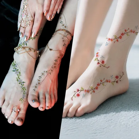 Pegatina de Tatuaje Floral Botánico Impermeable No Reflectante Lindo Rosa Vid Pegatina de Arte Corporal Para Mujeres Fiesta Decoración