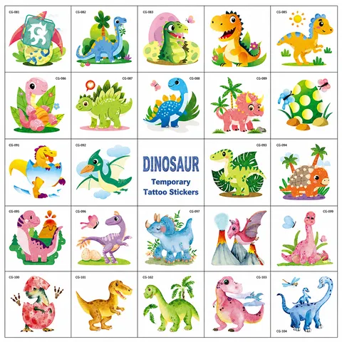Kids Glitter Dinosaur Temporary Tattoo Stickers Waterproof Cartoon Animal Body Art Party Decoration Decals