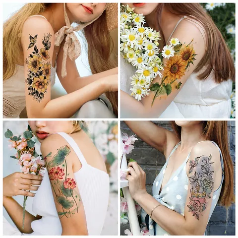 Pegatina de Tatuaje Floral por Transferencia de Agua Arte Corporal Impermeable Tatuaje Temporal Falso Tatuaje de Brazo de Flores para Mujeres