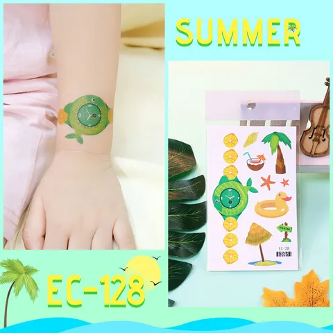 Kids Temporary Tattoos Hawaiian Tropical Flamingo Coconut Tree Waterproof Fake Tattoo Stickers For Children Party Decoration