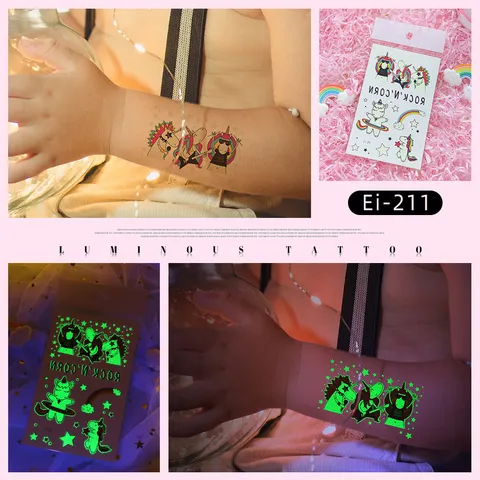 Kids Luminous Temporary Tattoo Stickers Cartoon Unicorn Astronaut Glow in the Dark Waterproof Body Art Fake Tattoos For Children Party Decoration