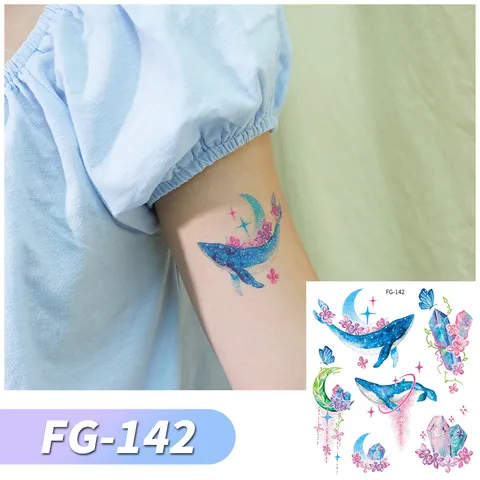 Waterproof Glitter Temporary Tattoo Stickers Kids Cartoon Marine Animals Mermaid Crystal Face Body Art Decals Party Makeup