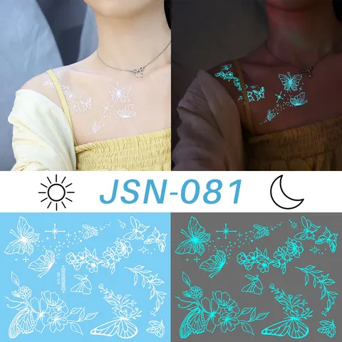 Glow In The Dark Temporary Tattoo Stickers Waterproof Butterfly Rose Flash Tattoo Sticker Body Art Makeup Party Accessories