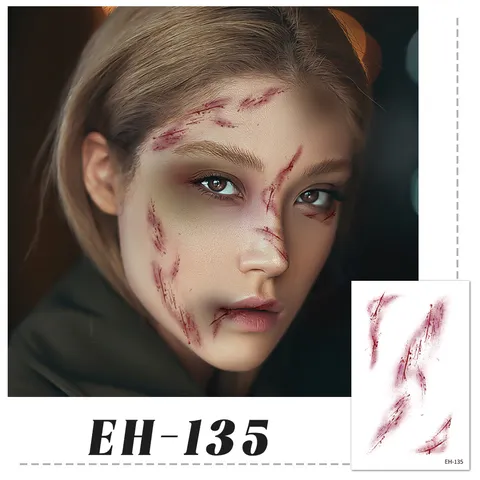 Adesivi per Tatuaggi Temporanei di Halloween Cicatrici Spaventose Realistiche Trucco Sanguinoso Festa Cosplay Body Art