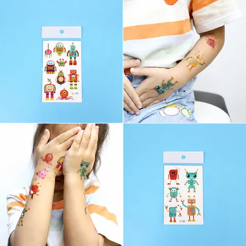 Kids Waterproof Temporary Tattoo Stickers Cartoon Robot Mech Arm Body Art Fake Tattoos For Boys Party Supplies