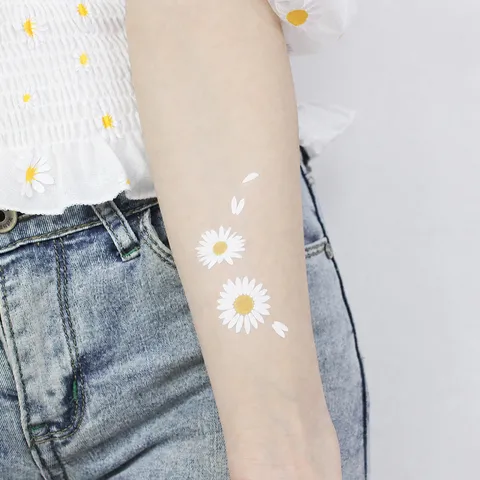 Pegatinas de Tatuaje Temporal Impermeables Margarita Floral Botánica Arte Corporal Tatuajes Falsos Para Mujeres Hombres