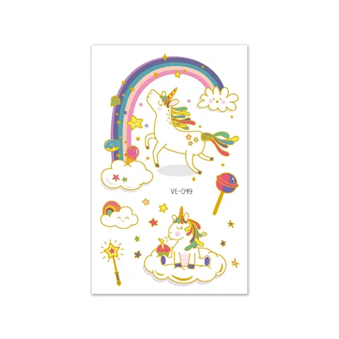 Pegatinas de Tatuaje Temporales Impermeables para Niños Lindo Unicornio Lámina de Oro Flash Arte Corporal Fiesta