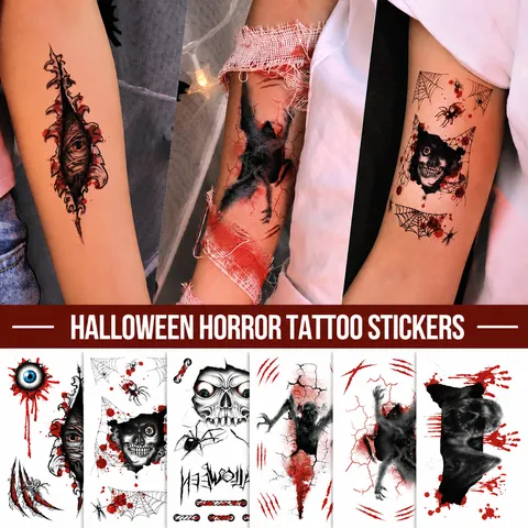 Halloween Impermeabile Adesivi Per Tatuaggi Temporanei Spaventose Cicatrici Insanguinate Finti Tatuaggi Per Festa Trucco