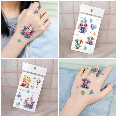 Kids Waterproof Glitter Temporary Tattoo Stickers Colorful Cartoon Animal Dinosaur Cute Body Art Fake Tattoos