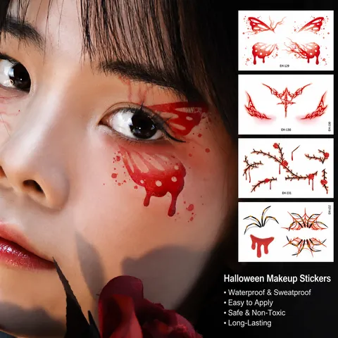 Halloween Temporary Tattoo Stickers Waterproof Scary Funny Makeup Face Stickers Scar Design Party Body Art Decals