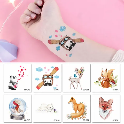 Pegatinas de Tatuaje Temporal de Animales de Dibujos Animados para Niños Ciervo Panda Zorro Pegatinas de Arte Corporal Impermeables Fiesta