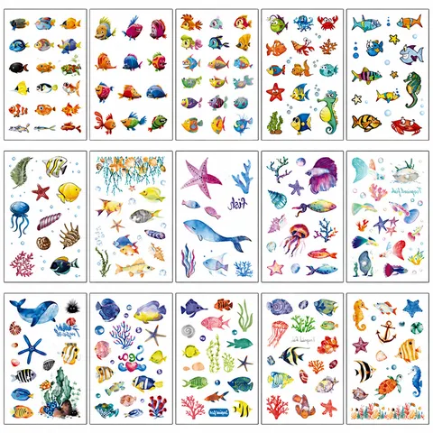 Kinder Wasserdichte Temporäre Tattoo Aufkleber Tropischer Fisch Ozean Tier Wassertransfer Falsche Tattoos Für Kinder Party