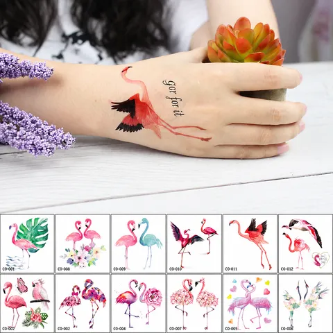 Pegatinas de Tatuaje Temporal Impermeables Flamingo Unicornio Dibujos Animados Cuerpo Cara Calcomanías Para Fiesta de Niños