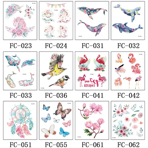 Pegatinas de Tatuaje Temporal Impermeables Unicornio Ensueño Flamenco Floral Arte Corporal Tatuajes Temporales para Mujeres Niñas