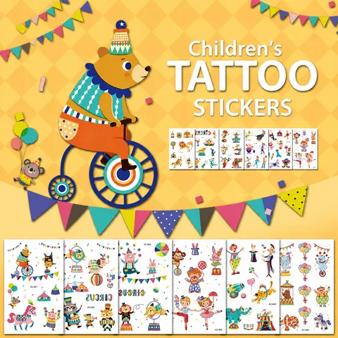 Kids Waterproof Temporary Tattoo Stickers Cartoon Circus Animal Cute Design Body Art Makeup Face Sticker