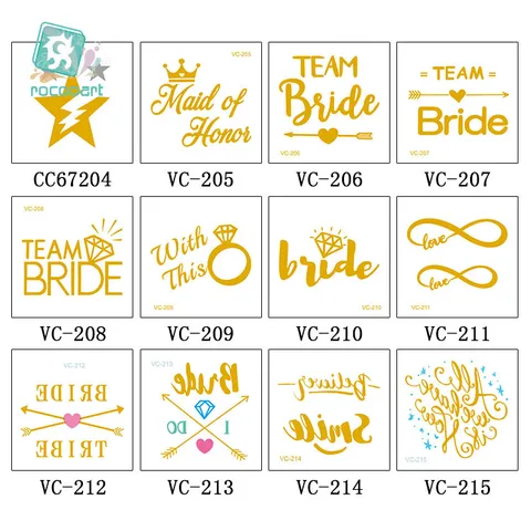 Pegatinas de Tatuaje Temporal Estampadas en Oro Impermeables Despedida de Soltera Novia Equipo Novia Letra Calcomanías