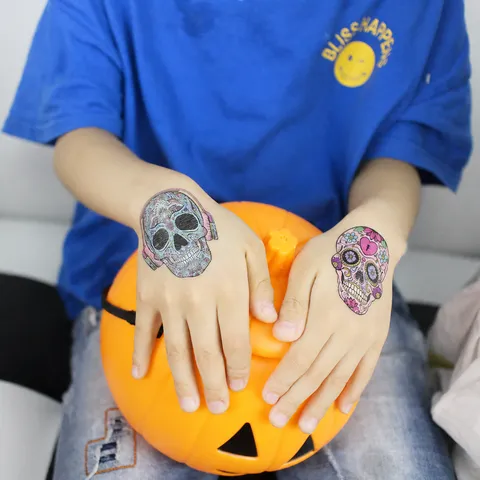 Waterproof Halloween Skull Temporary Tattoo Sticker Kids Party Demon Funny Face Sticker Body Art