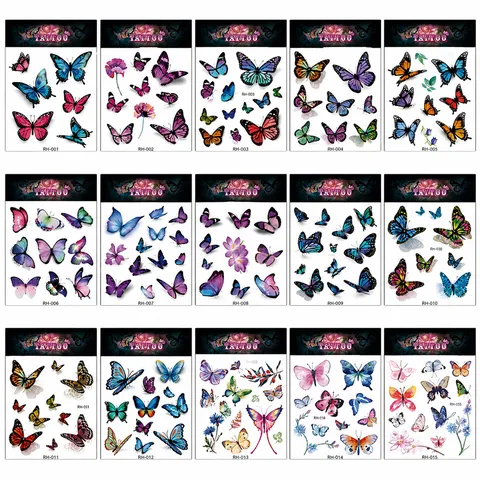 Pegatinas de Tatuaje Temporal de Mariposa 3D Impermeables Coloridas Adhesivos de Arte Corporal Floral Para Mujeres Niñas Fiesta Diario