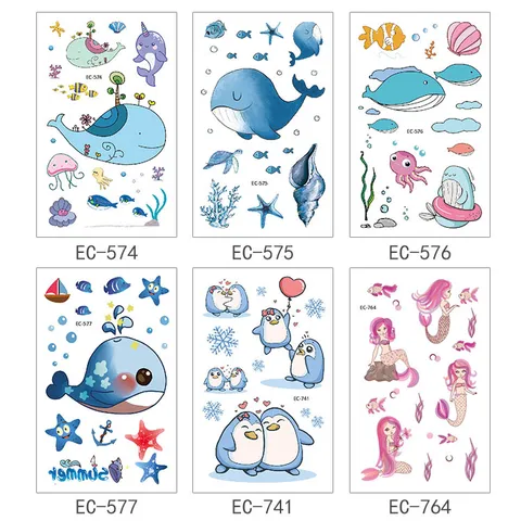 Kids Waterproof Temporary Tattoo Stickers Cute Ocean Animal Mermaid Marine Life Fake Tattoos Body Art Decor Party Favors