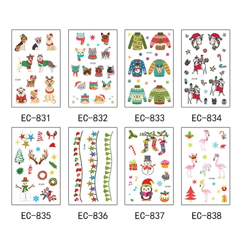 Pegatinas de Tatuaje Temporal de Navidad Impermeables Dibujos Animados Originales Niños Arte Corporal Decoración de Fiesta