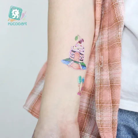 Pegatinas de Tatuaje Temporal para Niños Impermeable Resistente al Sudor Lindo Postre Helado Pastel Dibujos Animados Arte Corporal para Fiesta