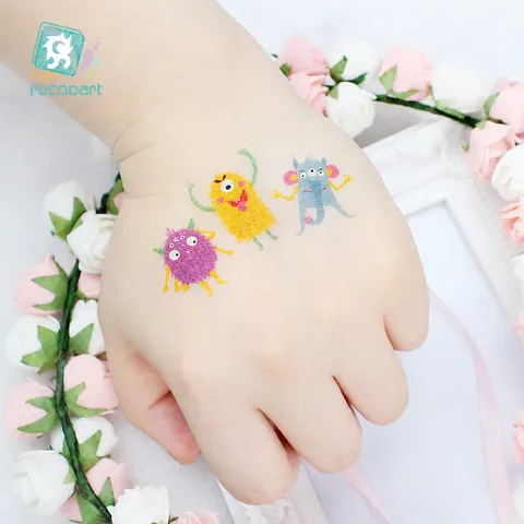 Pegatinas de Tatuaje Temporal para Niños Animales de Dibujos Animados Lindos Plantas Monstruos Arte Corporal Impermeable Falsos Tatuajes