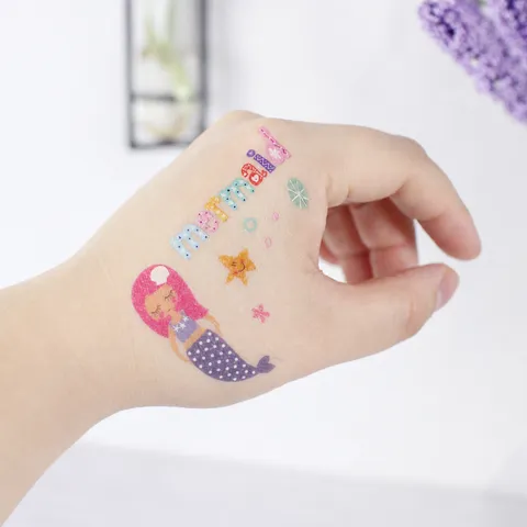 Pegatina de Tatuaje Temporal Impermeable Sirena Dibujos Animados Niños Papel de Transferencia de Agua Pegatina de Arte Corporal Lindo Diseño de Animales Marinos