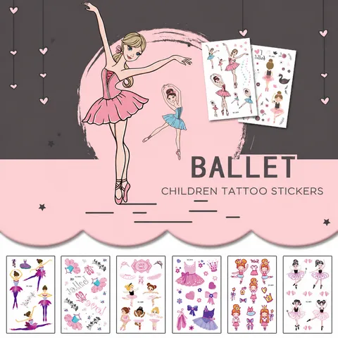Wassertransfer Cartoon Ballett Mädchen Temporäre Tattoo Aufkleber Kinder Süße Fee Schwan Wasserdichte Körperkunst Falsche Tattoos