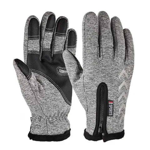 Winter Waterproof Windproof Cycling Gloves Zipper Touchscreen Fleece Lined Warm Outdoor Sports Gloves For Men And Women