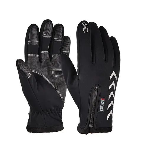 Winter Waterproof Windproof Cycling Gloves Zipper Touchscreen Fleece Lined Warm Outdoor Sports Gloves For Men And Women