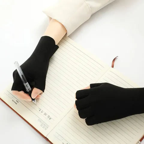 Unisex Winter Duits Fluwel Halve Vinger Handschoenen Elastisch Thermisch Polsbescherming Fietsen Dagelijkse Kleding
